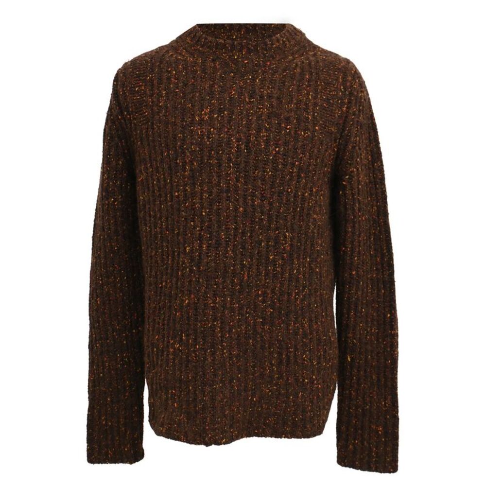 Jil Sander Knitted Round Neck Sweater in Brown Alpaca Wool